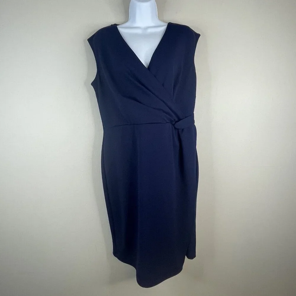 Womens Side Knot Sheath Dress XLarge Navy Blue Timeless Classic Career Night Out